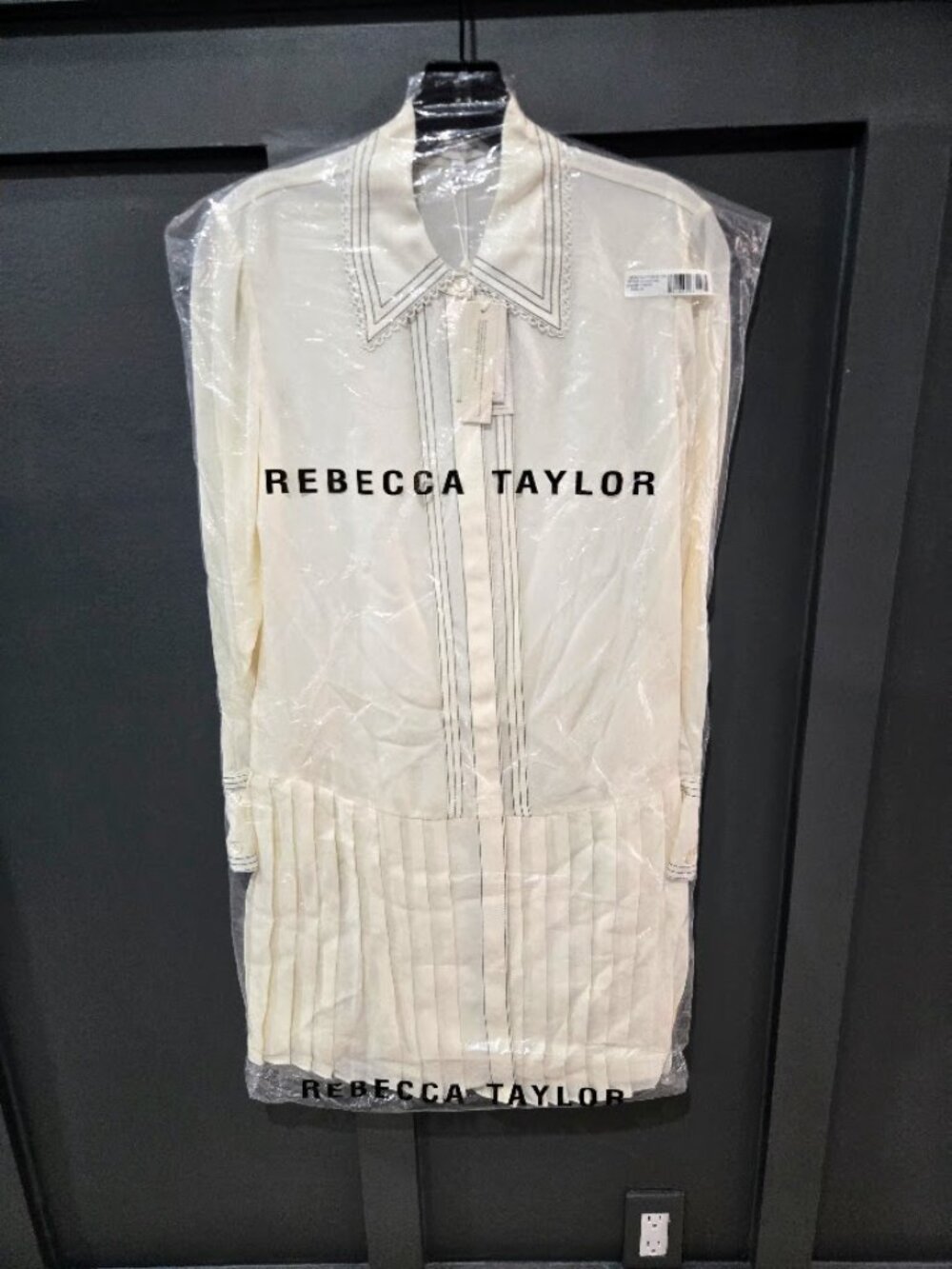 NWT Rebecca Taylor Ivory Silk Mini Shirtdress Pleated Pintuck Collar Dress, XS